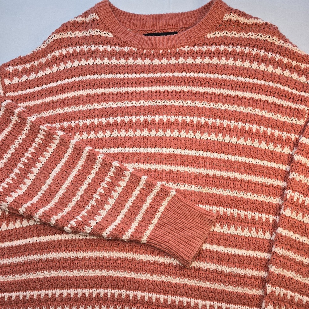PacSun Open Knit Striped Sweater M Pink Salmon Crochet Pointelle Y2K Boho Coast.